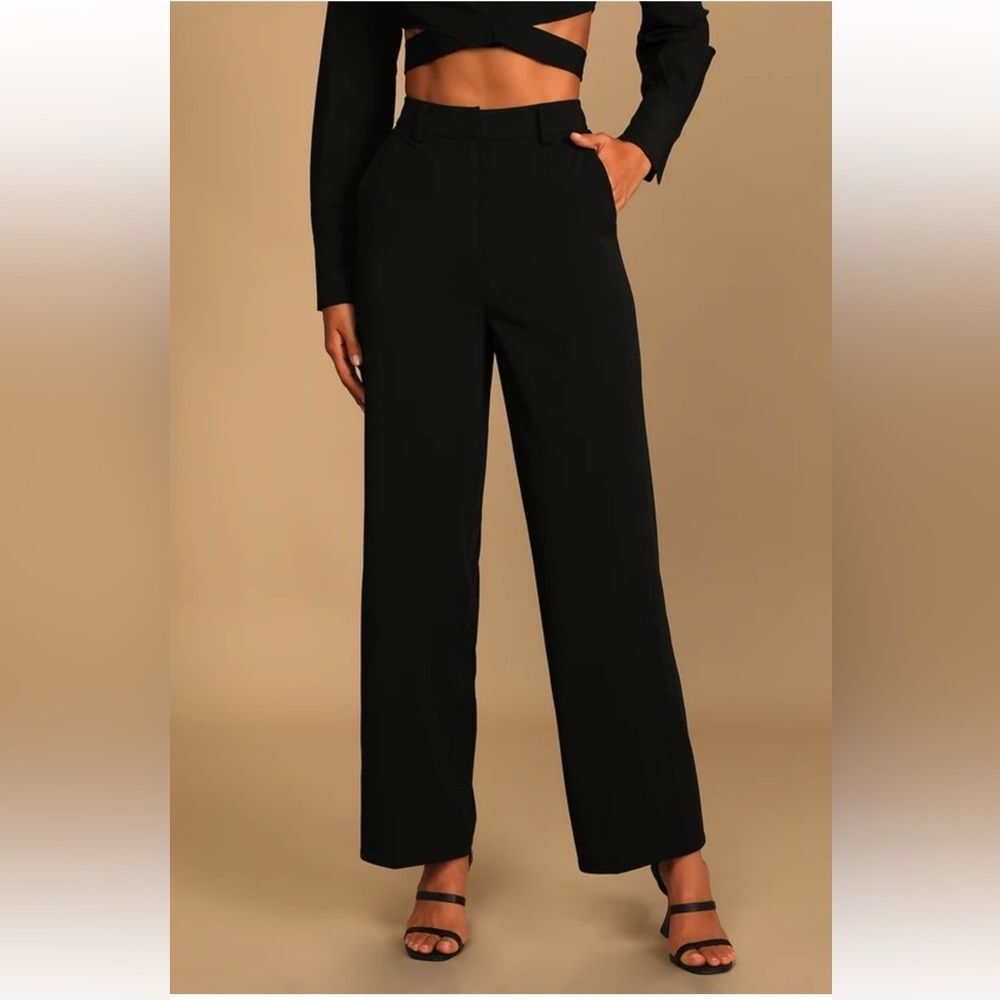 NWT Lulus Black High-Waisted Wide-Leg Trouser PantsLulus size XL